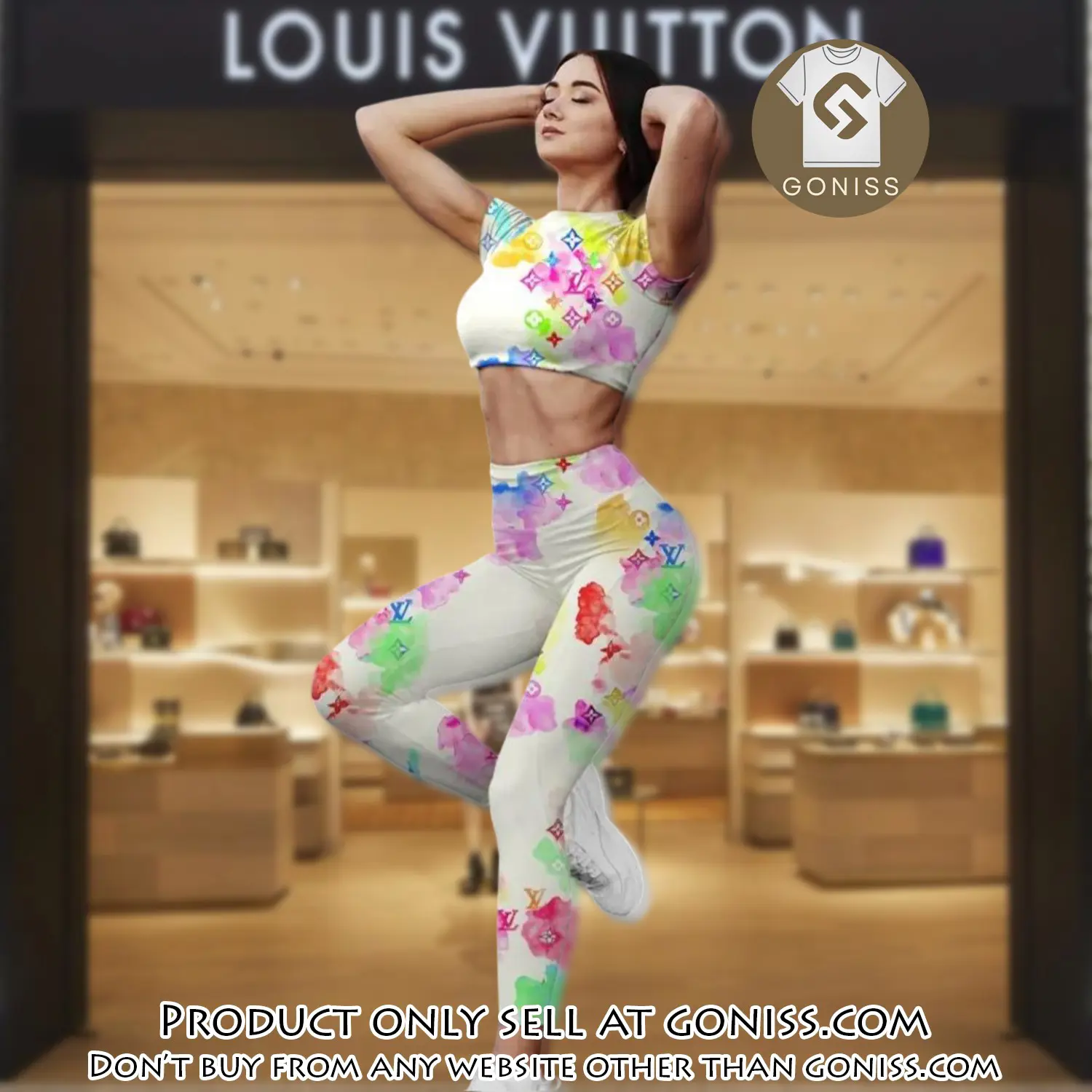 Rainbow louis vuitton luxury sportwear combo luxury brand crop top tshirt and legging for women ctl1041 gn0819393